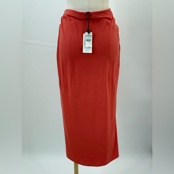 Express Coral Draped Midi Skirt with Twist Waist Sophisticated Evening Look - Picture 5 of 11